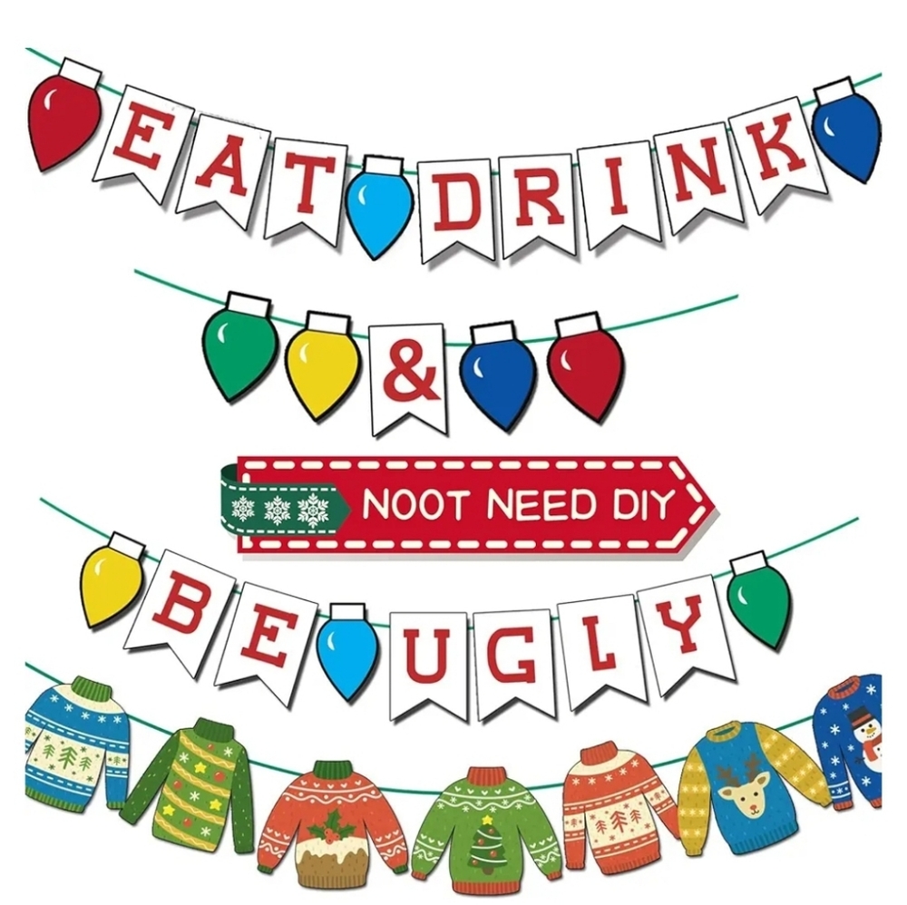 Ugly Christmas Sweater Party Banner DIY Tacky Sweater Decorations Ugly Sweater